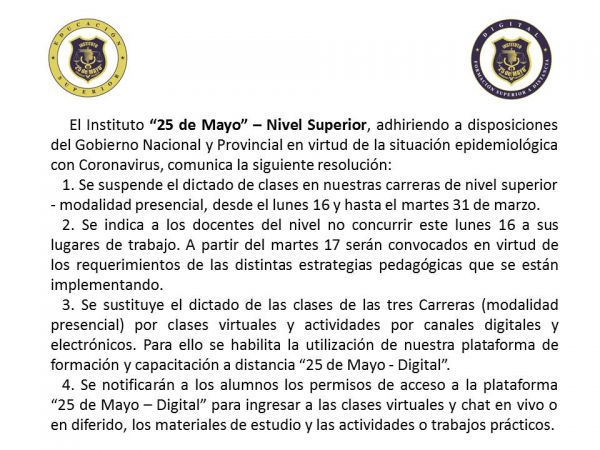 Suspensión de clases presenciales