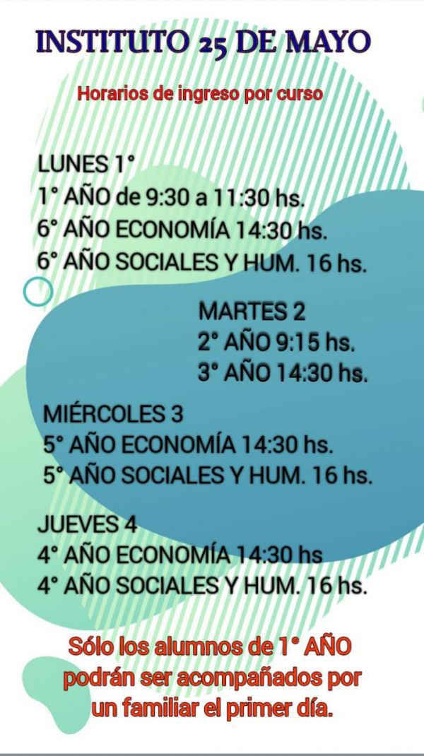 Horarios primera semana