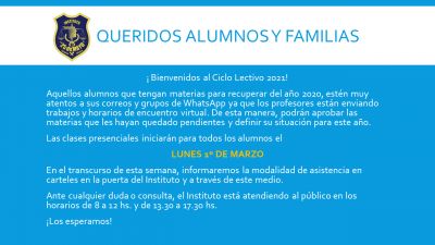 ¡ Bienvenidos al Ciclo Lectivo 2021!