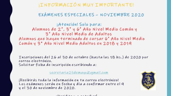 EXÁMENES ESPECIALES – NOVIEMBRE 2020